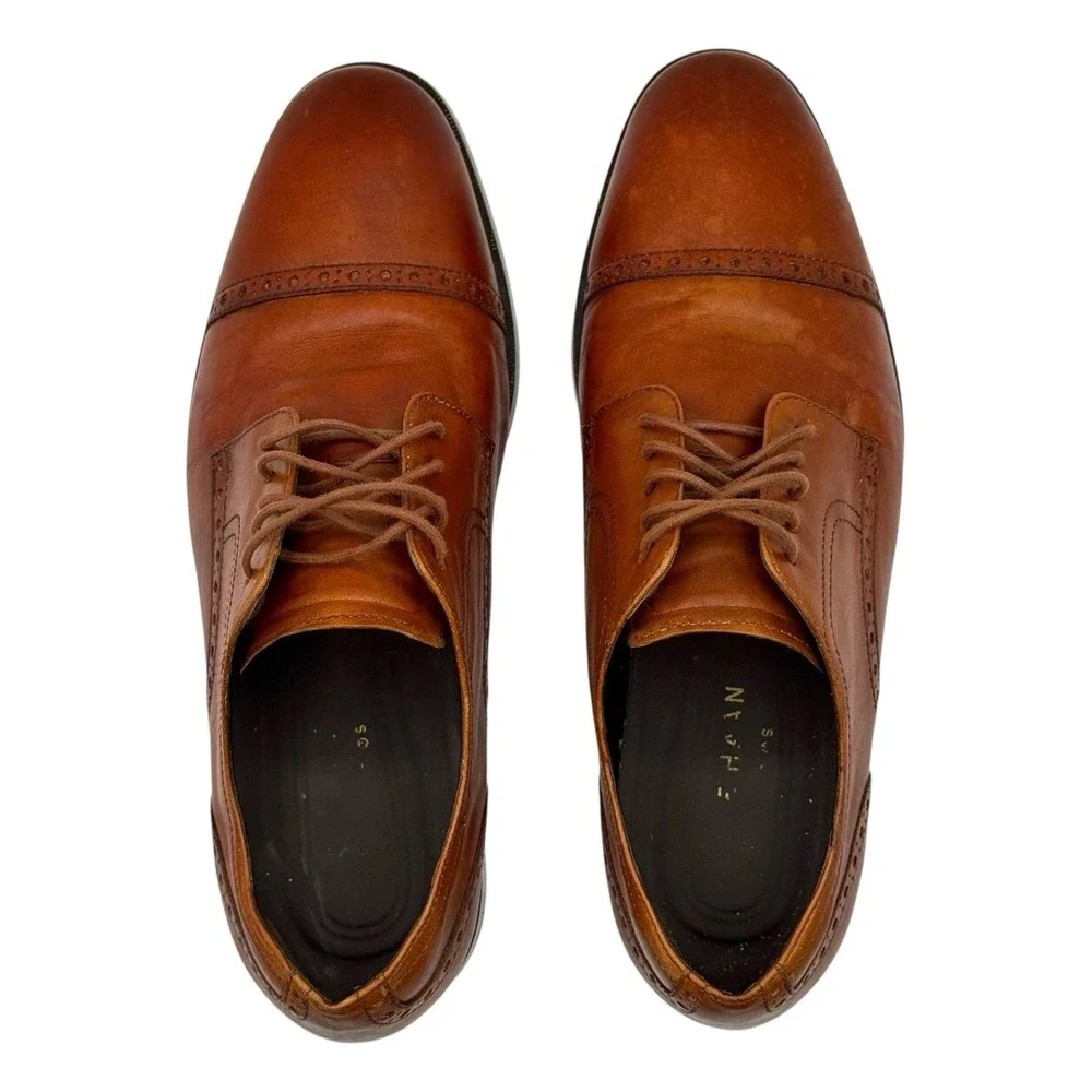 Cole Haan Grand.OS Men Brown Leather Oxford Shoes‎ Size 9W Classic Dress Wingtip